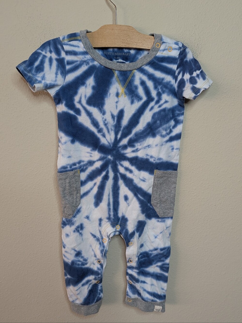 Burt's Bees Baby Tie Dye Romper Blue Organic Cotton 3-6M